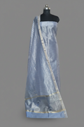 Powder Blue Maheshwari Silk 2-Piece Unstitched Suit with Zari border dupatta – draped view