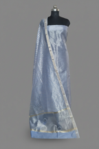 Powder Blue Maheshwari Silk 2-Piece Unstitched Suit with Zari border dupatta – draped view