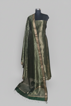 Deep Forest Green Maheshwari Silk Zari 2-Piece Unstitched Suit Set – Kurta and Dupatta fabric