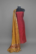 Maheshwari Silk Zari 2-Piece Unstitched Suit Set in Red and Burnt Orange – Indian Handloom