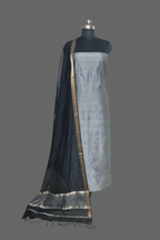 Maheshwari Silk Zari 2-Piece Unstitched Suit Set in Grey and Black – Indian Handloom