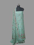 Aqua Green Floral Machine Embroidery Linen 3-Piece Unstitched Suit Set – Studio Portrait