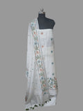 White Floral Machine Embroidery Linen 3-Piece Unstitched Suit Set – Studio Portrait