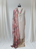 Indian Handloom Cotton Linen Embroidered Suit Fabric – Light Beige