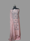 Powder pink Chanderi Silk unstitched suit set with machine embroidery – styled view