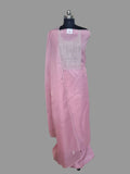 Powder Pink Kota 3-Piece Unstitched Suit Set | Dori & Hand Embroidery | Indian Handloom 