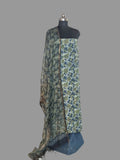 Vanaspati 3-piece unstitched suit in blue and green block print cotton – front view