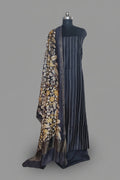 Black Kalamkari Chanderi silk unstitched suit set – front drape view