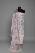 Kota Doria 2-piece unstitched suit in pink – Floral Banarasi booti top with digital print dupatta by Tantuvanacrafts