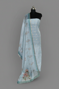 Kota Doria 2-piece unstitched suit in green – Banarasi booti top with digital print dupatta by Tantuvanacrafts
