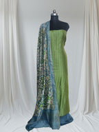 	Blue and green handloom Chanderi silk unstitched suit set – styled portrait