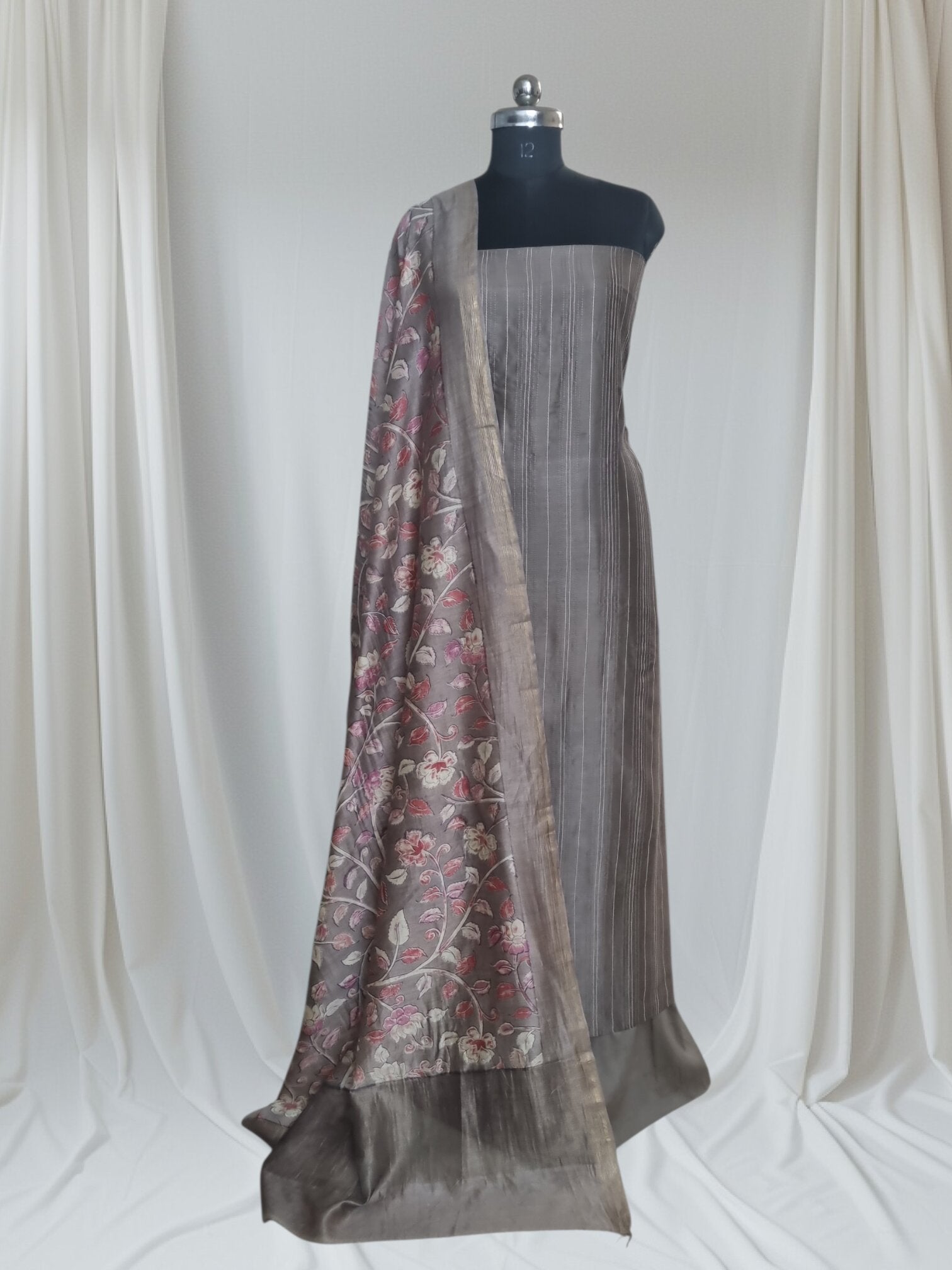 Handcrafted Brown Kalamkari Chanderi Silk Suit Set for Festive Occasions | Tantuvanacrafts