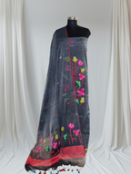 Handwoven Bengal Muslin Jamdani Suit Fabric | Charcoal & Multicolor Pattern | 2-Pc Unstitched Set| Indian Handloom