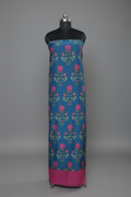 Malai Chanderi Silk 2-Piece Unstitched Co-ord Set | Blue & Pink | Indian Handloom | SKU 1182