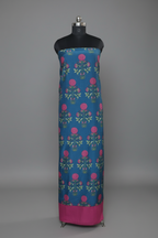 Malai Chanderi Silk 2-Piece Unstitched Co-ord Set | Blue & Pink | Indian Handloom | SKU 1182