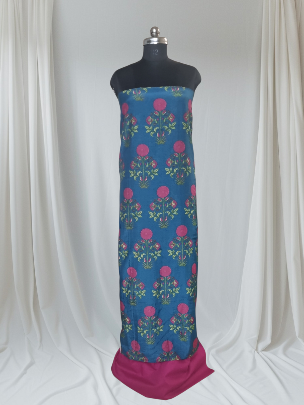 Malai Chanderi Silk Unstitched Co-ord Set | Blue & Pink | Office & Festive Wear | SKU 1182
