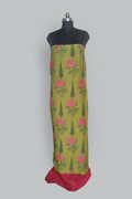Malai Chanderi Silk 2-Piece Unstitched Co-ord Set | Green & Pink | Indian Handloom