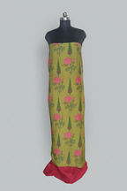 Malai Chanderi Silk 2-Piece Unstitched Co-ord Set | Green & Pink | Indian Handloom