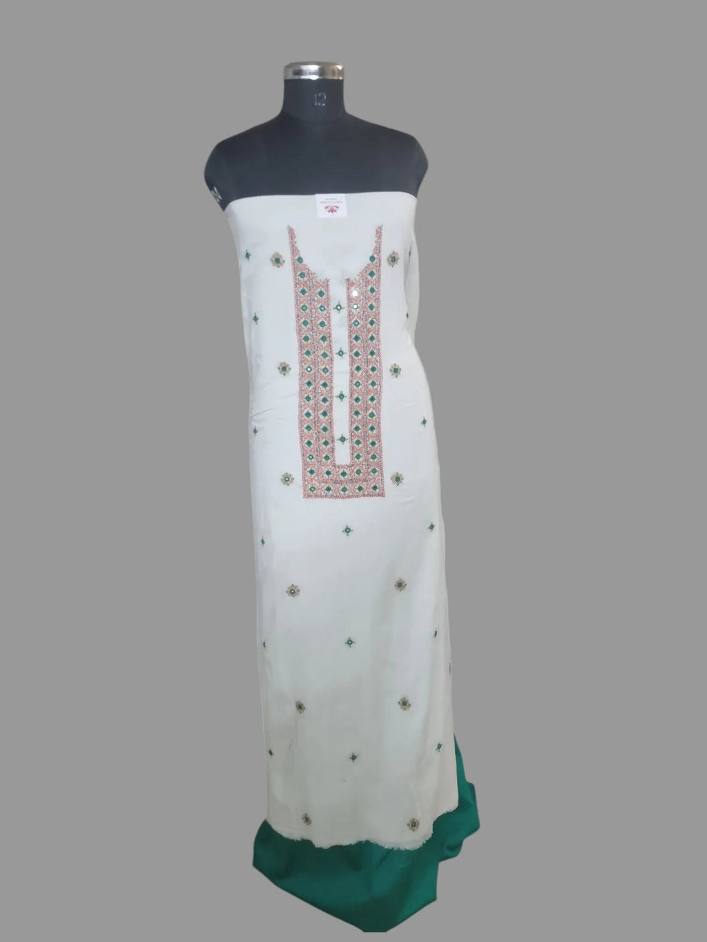 Hand-embroidered Kantha mirror work cotton co-ord set – unstitched 2-piece Indian handloom
