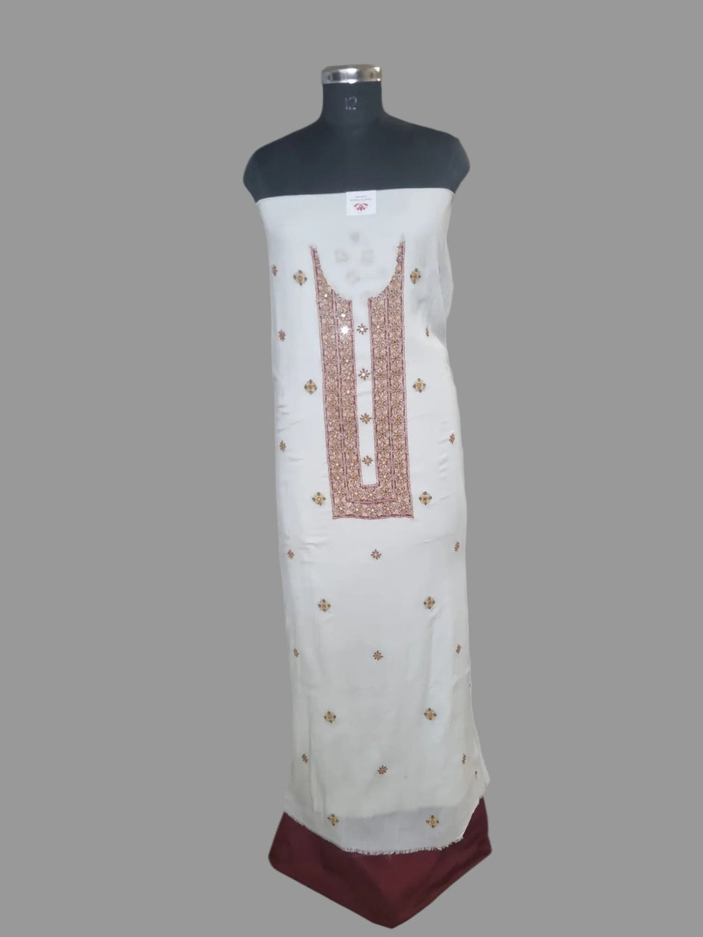 Kantha hand-embroidered mirror work cotton co-ord set – unstitched 2-piece Indian handloom
