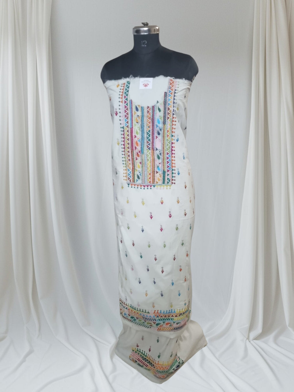 Multicolor Kantha work unstitched co-ord set – styled editorial shot