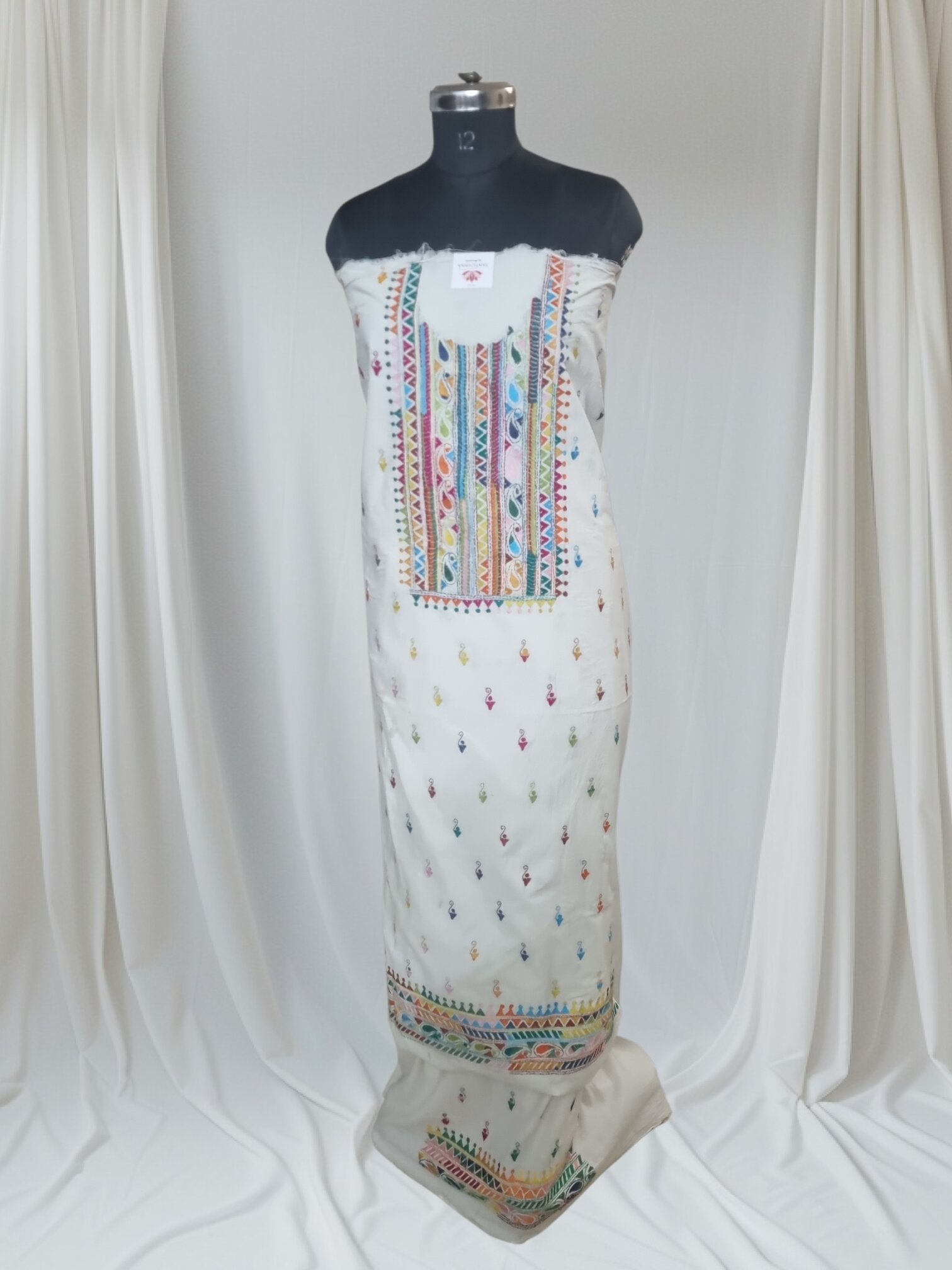 Multicolor Kantha work unstitched co-ord set – styled editorial shot