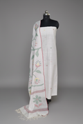 White & Multicolor Polka Dot Bengal Jamdani 2-Pc Unstitched Set – Full View
