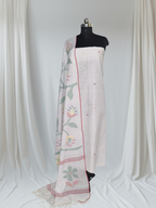 White & Multicolor Polka Dot Handwoven Bengal Jamdani 2-Pc Unstitched Set – Portrait