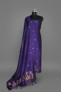 Royal Purple & Gold Zari Booti Handwoven Bengal Cotton Muslin 2-Pc Unstitched Set