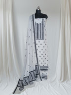 Black and off-white Kantha embroidered cotton unstitched suit set – styled look