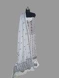 Cream & Multicolour Hand-Embroidered Kantha Work 3-Piece Unstitched Suit Set | Cotton | Indian Handloom | SKU 1114