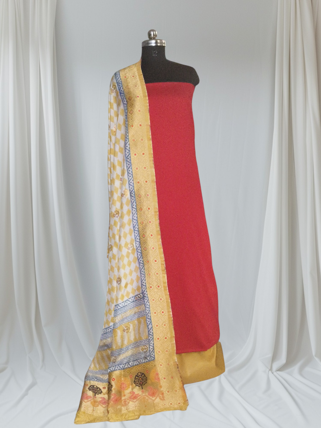Red Glaze Cotton unstitched kameez fabric — premium Indian handloom salwar kameez dress material SKU 1239