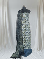 Blue & Ivory Block Print Cotton Suit – Full Drape Portrait with Kota Doria Dupatta