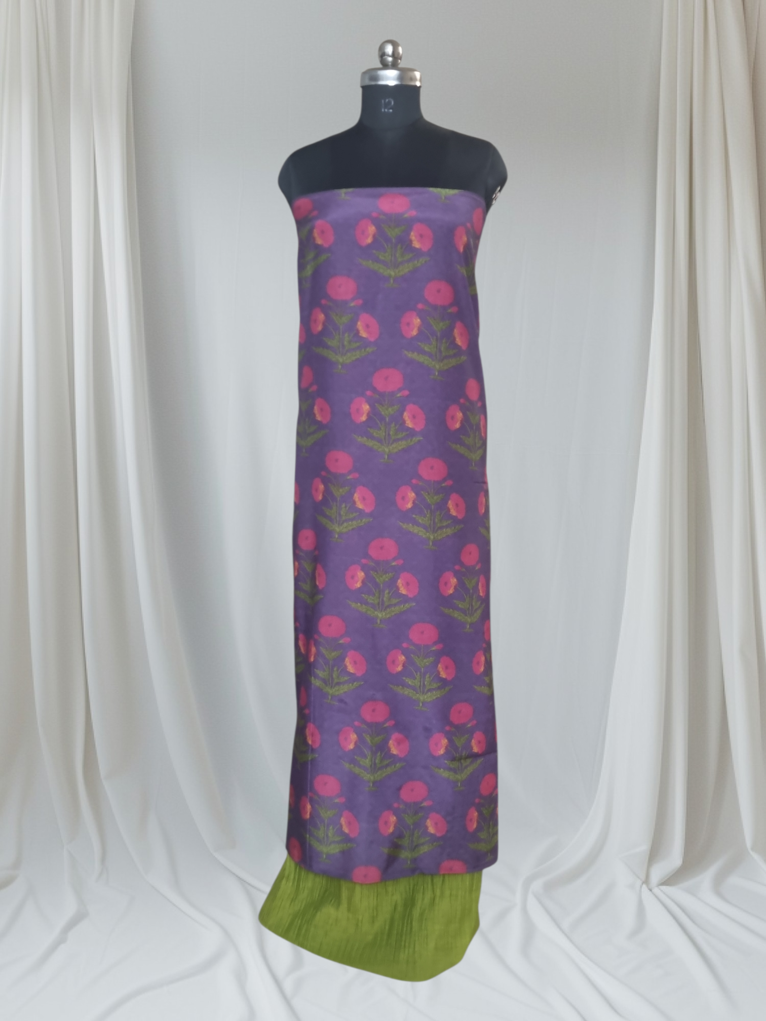 Malai Chanderi Silk Unstitched Co-ord Set | Purple & Green | Office & Festive Wear | SKU 1169