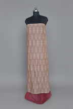 Ikat handloom 2-piece unstitched co-ord set in brown and pink-red – front look