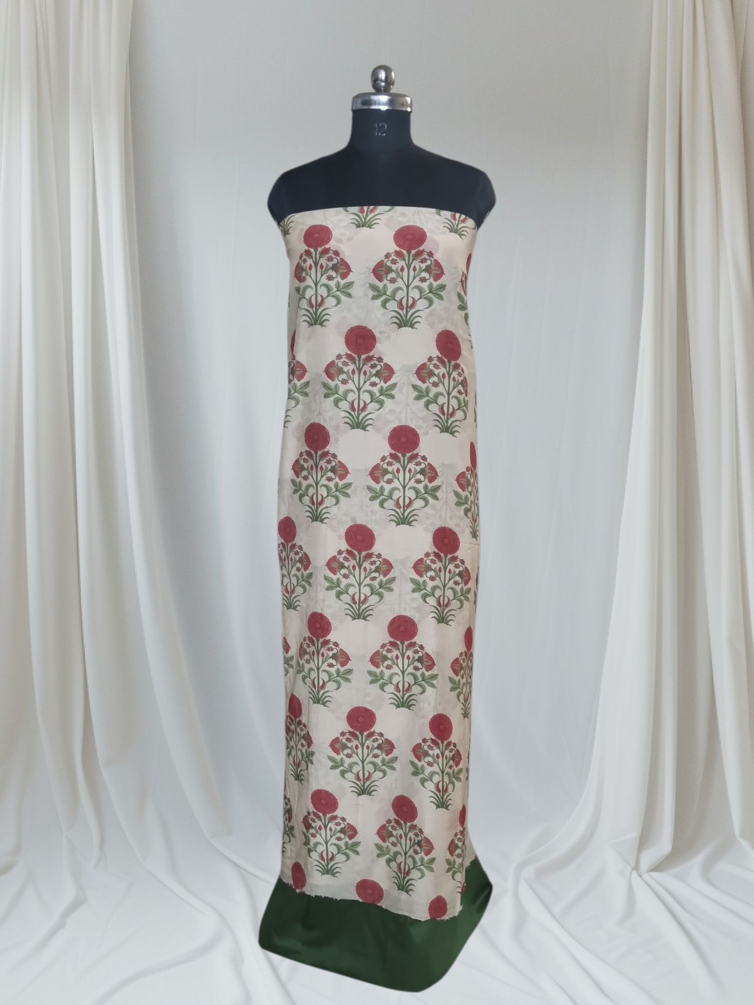Malai Chanderi Silk Unstitched Co-ord Set | Cream & Green | Indian Handloom | Office & Festive Wear