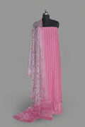 Handloom cotton 3-piece unstitched suit with Kota Doria dupatta in pink and white – portrait view