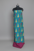 Malai Chanderi Silk 2-Piece Unstitched Co-ord Set | Peacock Blue & Pink | Indian Handloom | SKU 1182-A