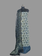 Blue & Ivory Vanaspati Block Print Cotton 3-Piece Unstitched Suit with Kota Doria Dupatta – Front Portrait