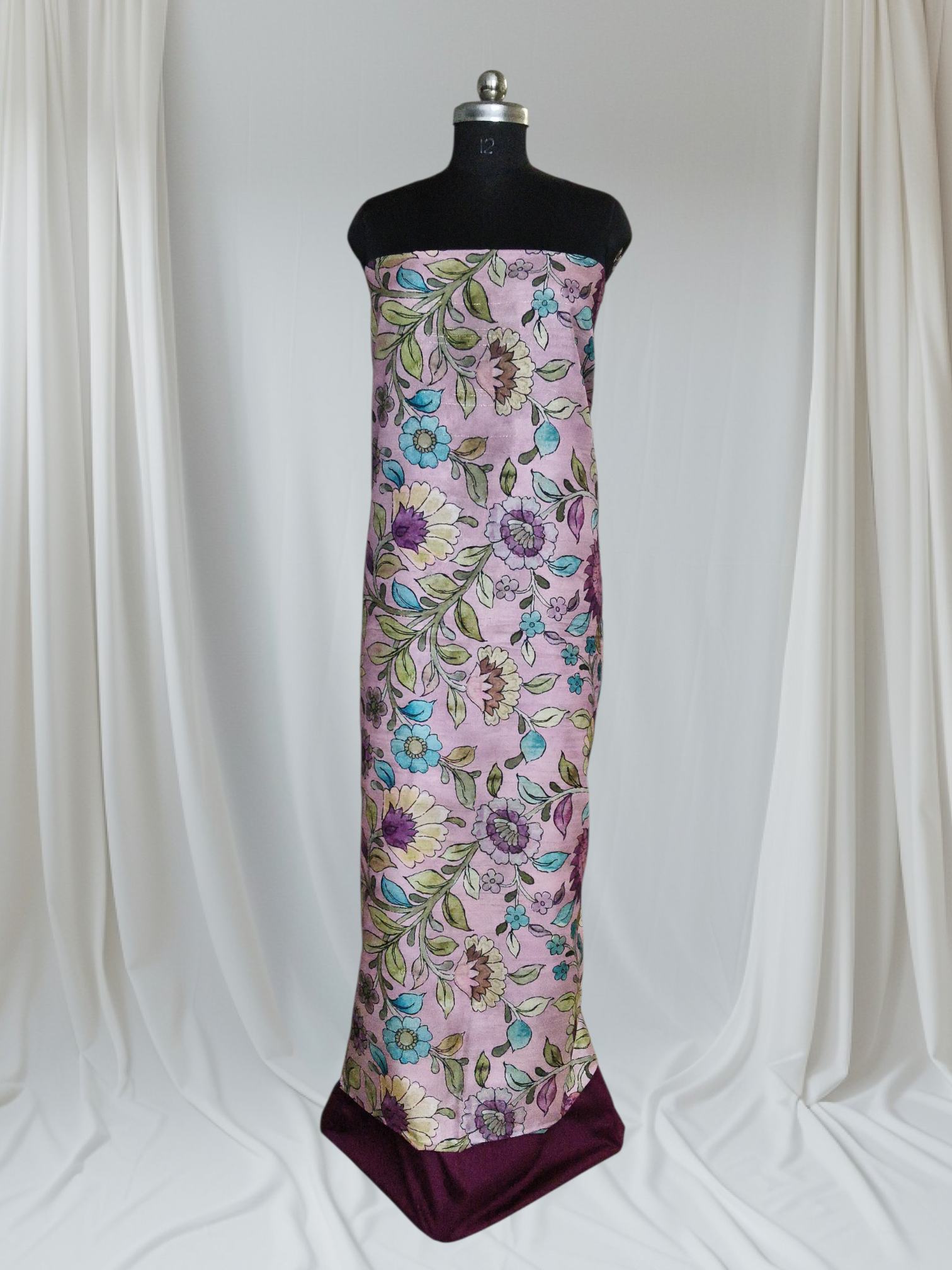 Indian handloom Banarasi Semi Tussar 2-piece suit set – pink and mauve floral weave