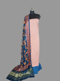 Handloom cotton silk suit set with Kalamkari dupatta in peach and turquoise – drape detail