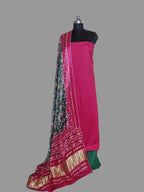 Pink and green cotton silk unstitched suit set with Gajji silk Patola print dupatta – Tantuvanacrafts