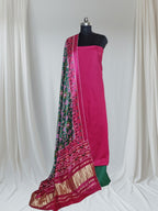 Pink and green cotton silk suit set with Gajji silk dupatta – Indian handloom ethnic wear