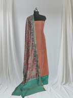 Maheshwari Silk Unstitched Suit Set Orange Green - Full Length View