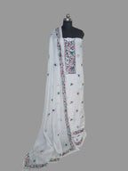 Cream green blue bird floral Parsi Gara hand-embroidered unstitched suit set – front view