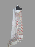 fully adorned with multicolour Kantha patterns on breathable cream cotton.
