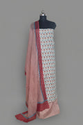 Cotton 3-Piece Unstitched Suit – Beige, Blue & Red – Block Print – Full View