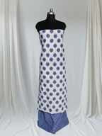 Indian handloom Ikat 2-piece unstitched co-ord set – cream and blue floral weave