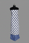 Ikat handloom 2-piece unstitched co-ord set in cream and blue – Indian ethnic wear