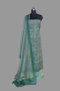 Green cotton printed unstitched suit set with Kota Doria dupatta – front portrait
